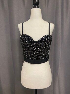 Beaded Bustier Bra corset Honey The Sang Black and Rhinestone Size Large